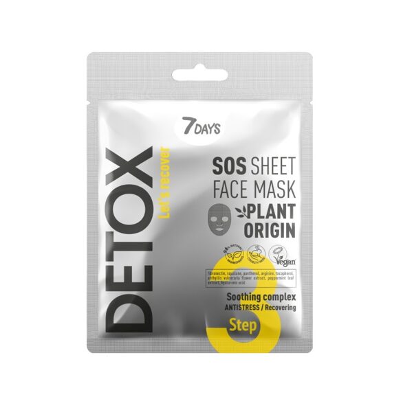 Тканевая SOS-маска для лица 7Days DETOX с успокаивающим комплексом, 25 г