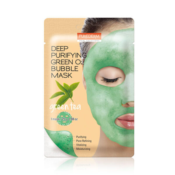 Маска для лица PUREDERM Deep Purifying Black O2 Bubble Mask с зеленым чаем